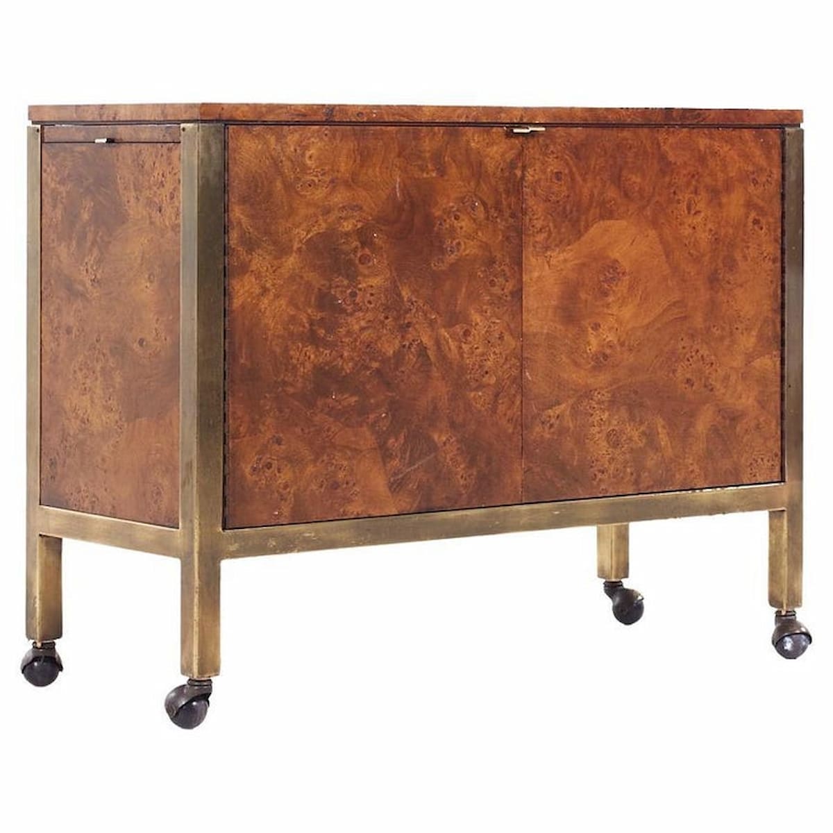 Tomlinson Mid Century Burlwood and Brass Bar Cart