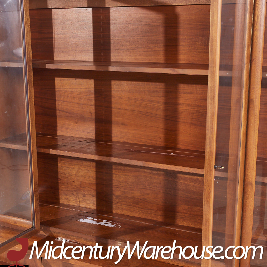 Young Manufacturing Mid Century Walnut Curved Credenza and Hutch