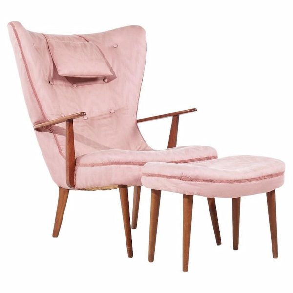 Acton Schubell & Ib Madsen for Madsen & Schübel Mid Century Danish Pragh Lounge Chair and Ottoman