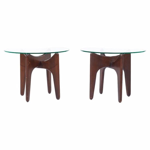 adrian pearsall mid century walnut and glass side tables - pair