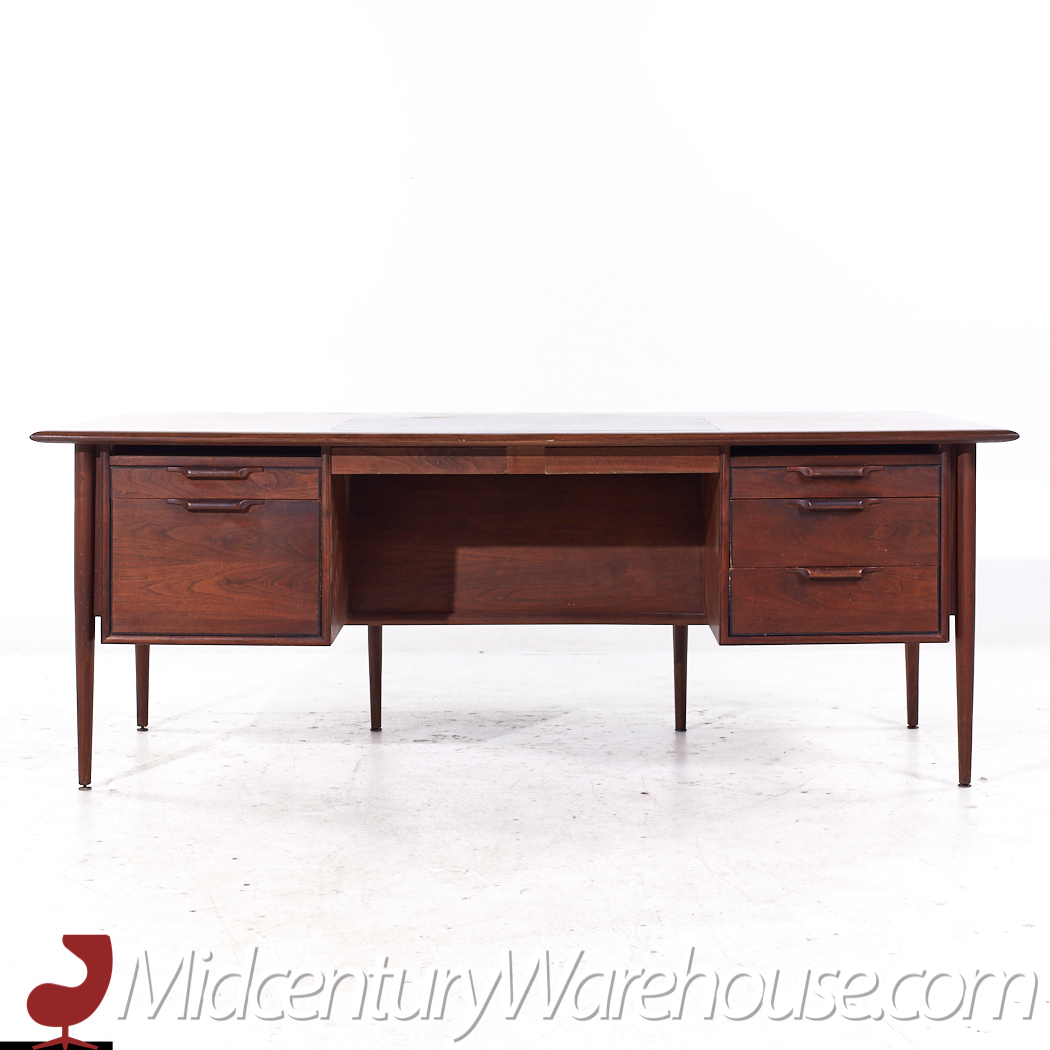 Alma Castilian Mid Century Walnut and Leather Executive Desk