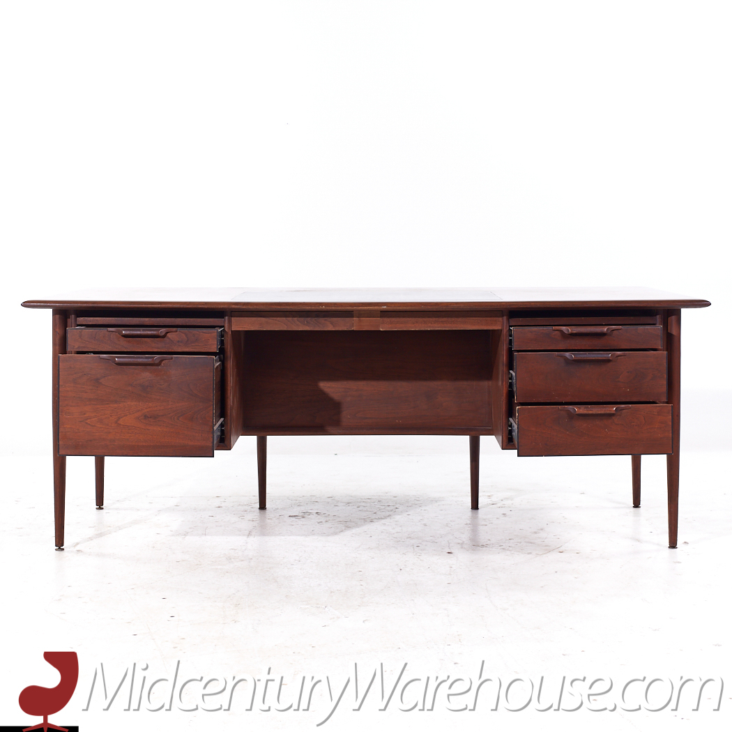 Alma Castilian Mid Century Walnut and Leather Executive Desk