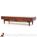 American of Martinsville Dania Mid Century Walnut and Brass 3-drawer Bench