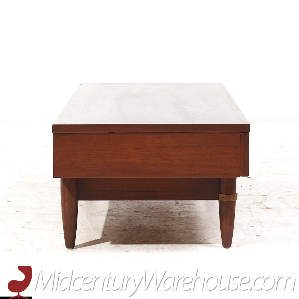 American of Martinsville Dania Mid Century Walnut and Brass 3-drawer Bench