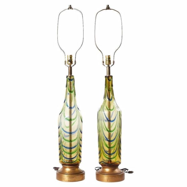 Archimede Seguso Mid Century Italian Murano Glass Lamps - Pair