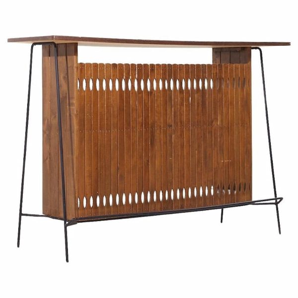 arthur umanoff mid century iron, walnut and formica bar