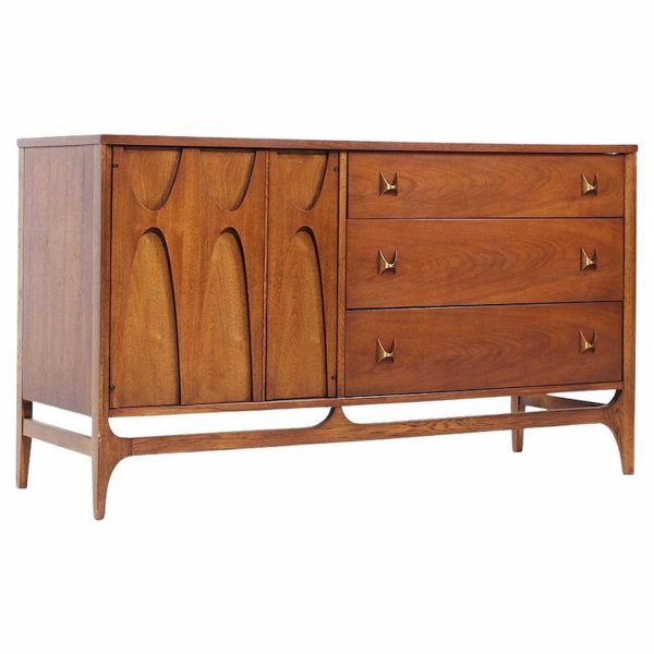 broyhill brasilia mid century walnut and brass offset credenza