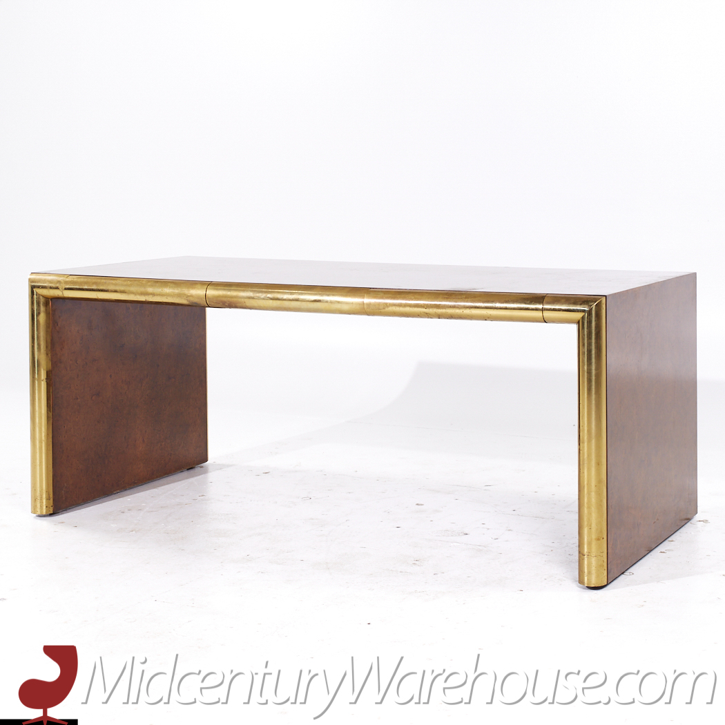 Edward Axel Roffman Associates Mid Century Burlwood and Brass Desk