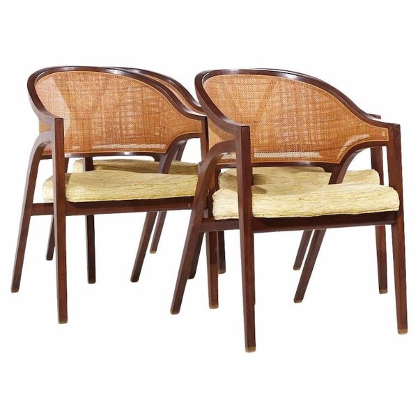 Edward Wormley for Dunbar Mid Century Walnut and Cane Chairs - Set of 4
