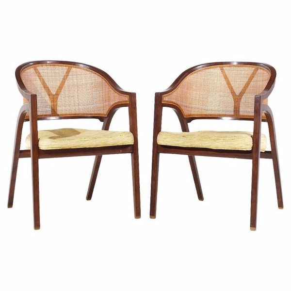 Edward Wormley for Dunbar Mid Century Walnut and Cane Chairs - Pair