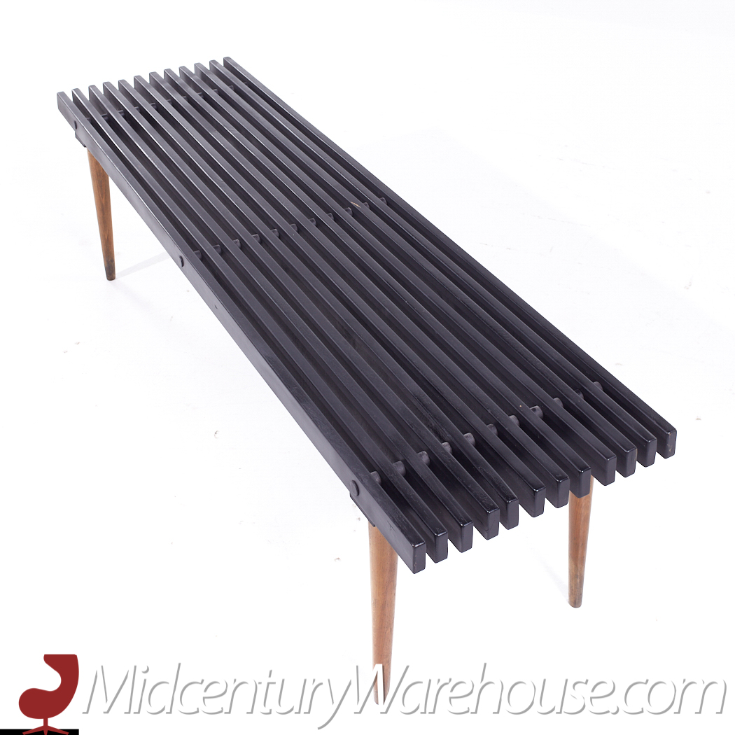 George Nelson Style Mid Century Black Slatted Bench