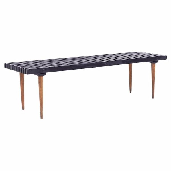 George Nelson Style Mid Century Black Slatted Bench