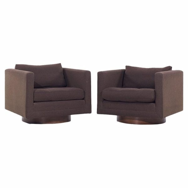 Harvey Probber Mid Century Cube Swivel Lounge Chairs - Pair
