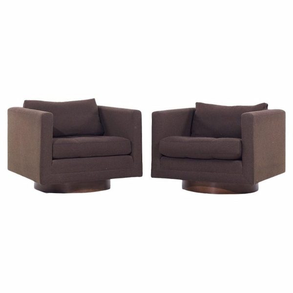 harvey probber mid century cube swivel lounge chairs - pair