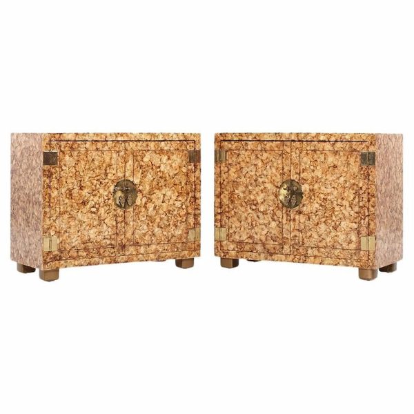 henredon mid century faux tortoise console cabinets - pair