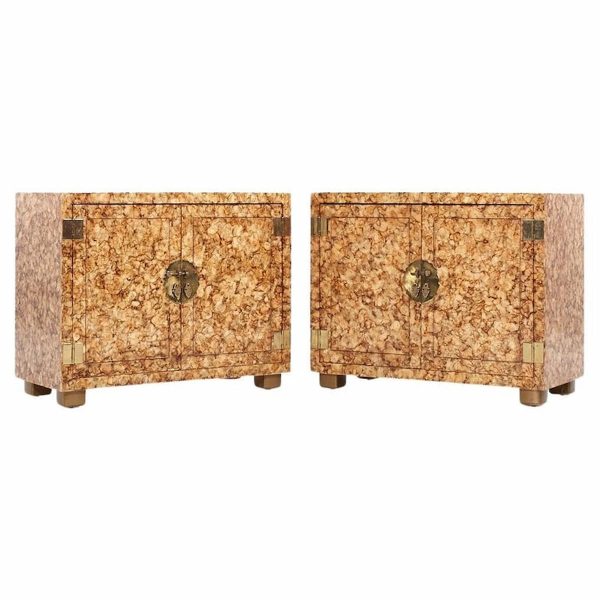 Henredon Mid Century Faux Tortoise Console Cabinets - Pair