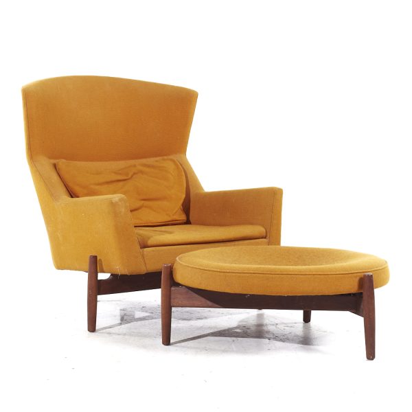 Jens Risom for Jens Risom Design Mid Century Walnut Big Chair with Ottoman