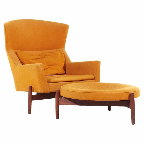 Jens Risom for Jens Risom Design Mid Century Walnut Big Chair with Ottoman