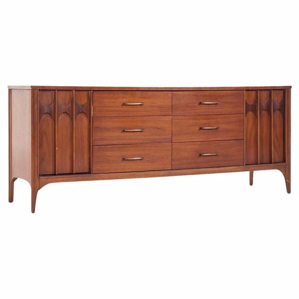 kent coffey perspecta mid century walnut and rosewood 12 drawer lowboy dresser