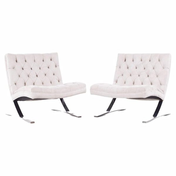 kipp stewart for directional mid century chrome frame tufted cantilever lounge chairs - pair