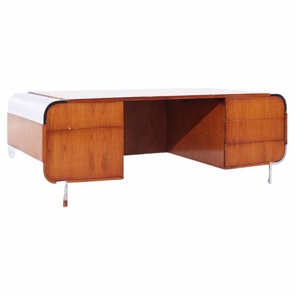 Leon Rosen for Pace Mid Century Walnut and Stainless Steel Desk