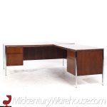 Leopold Mid Century Walnut and Chrome Corner Executive Desk