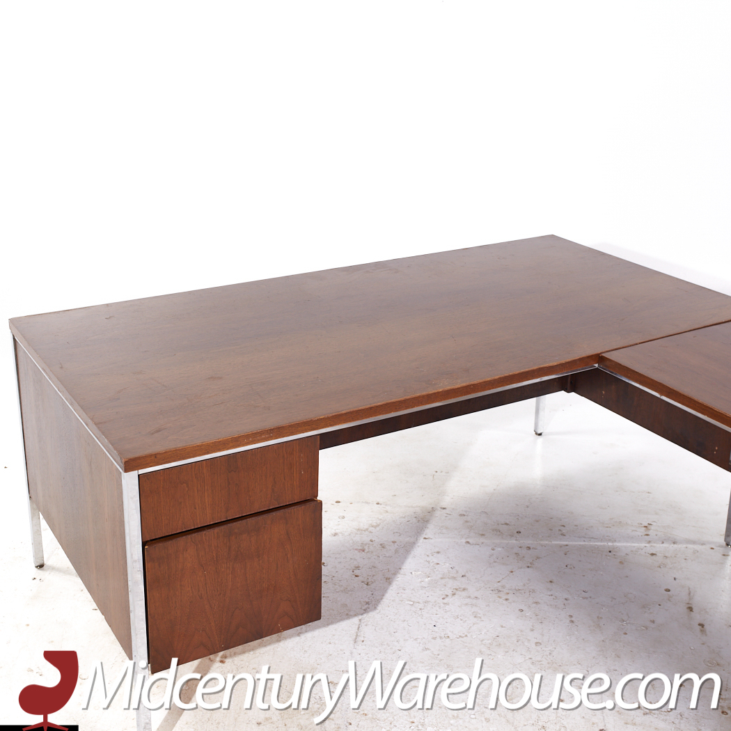 Leopold Mid Century Walnut and Chrome Corner Executive Desk