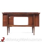 Mainline by Hooker Mid Century Walnut Double Pedestal Floating Top Desk