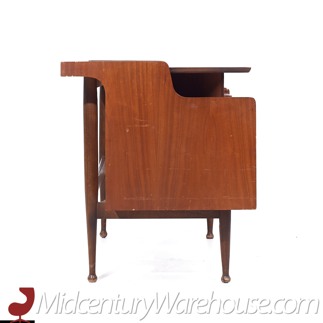 Mainline by Hooker Mid Century Walnut Double Pedestal Floating Top Desk