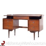 Mainline by Hooker Mid Century Walnut Double Pedestal Floating Top Desk