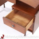 Mainline by Hooker Mid Century Walnut Double Pedestal Floating Top Desk