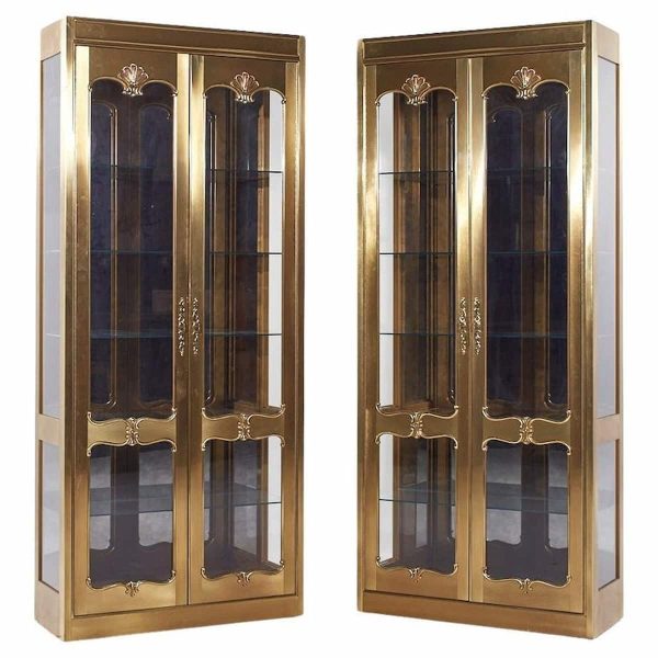 Mastercraft Mid Century Brass Vitrines Cabinets - Pair