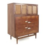 Merton Gershun for American of Martinsville Mid Century X Inlay Walnut 9 Drawer Dresser