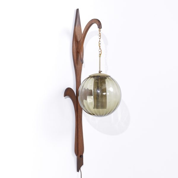 mid century danish teak and glass wall mount lamp