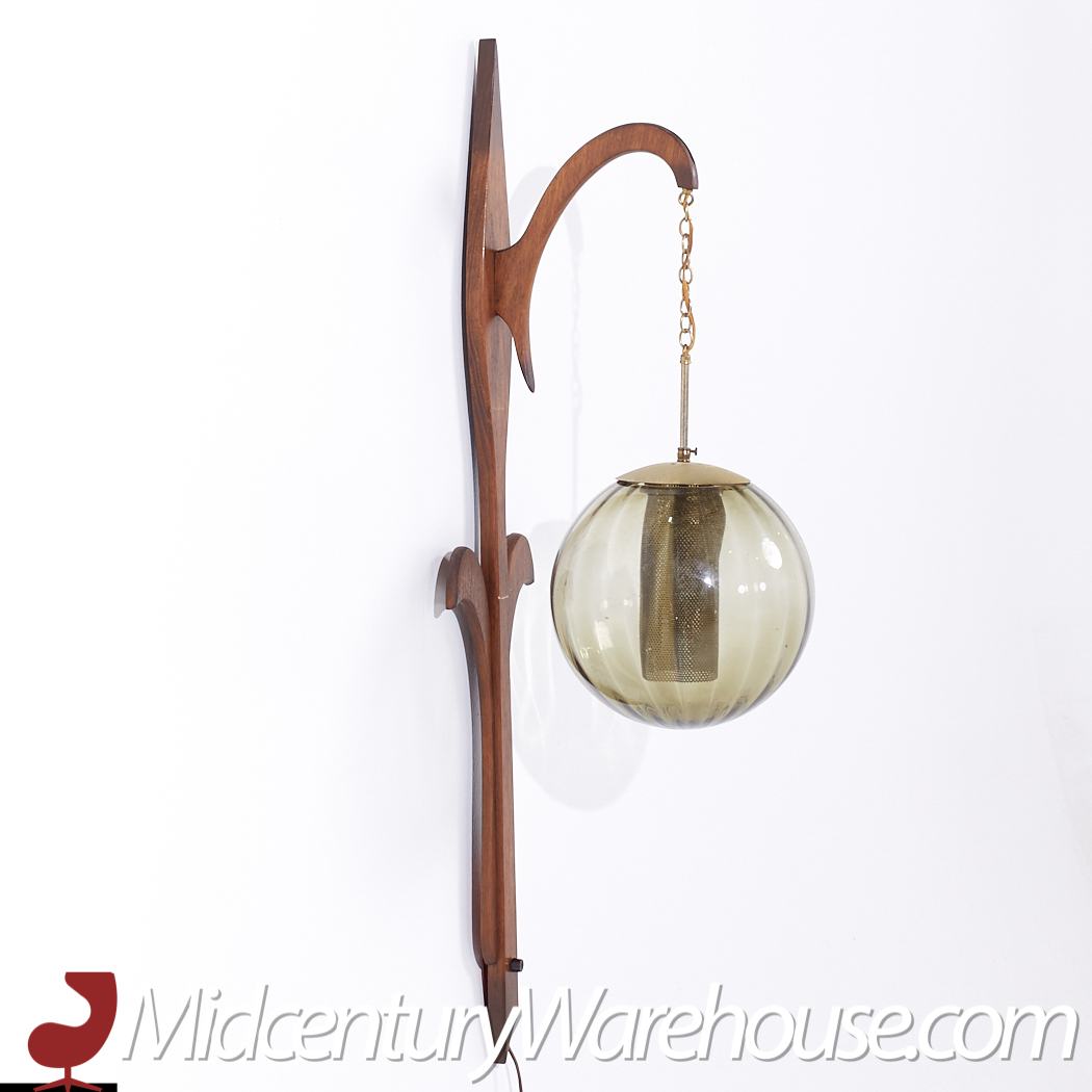 Mid Century Danish Teak and Glass Wall Mount Lamp