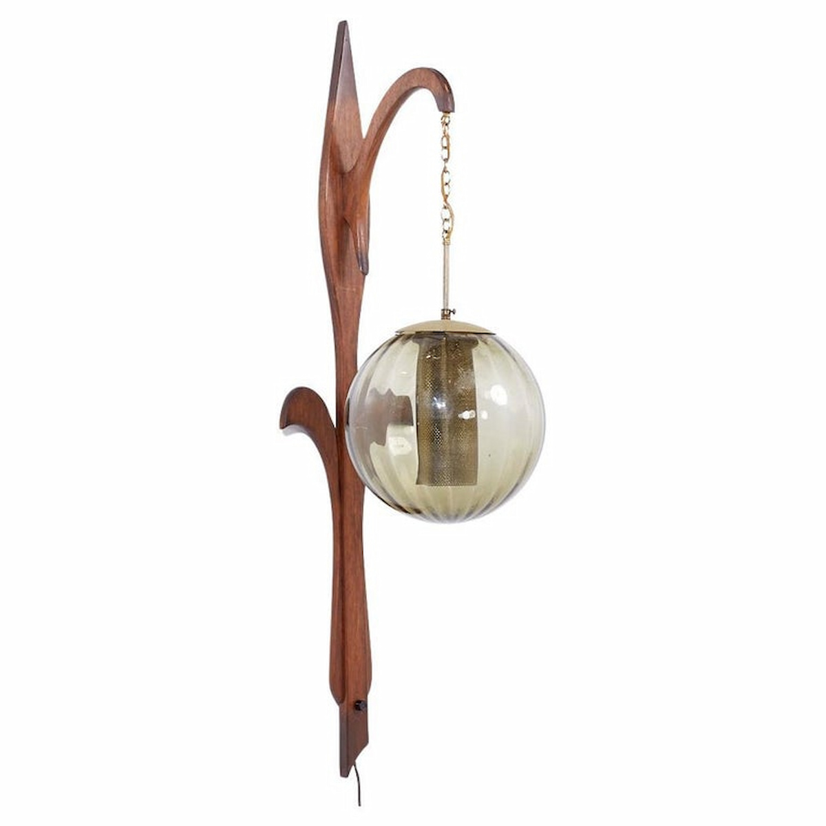 Mid Century Danish Teak and Glass Wall Mount Lamp