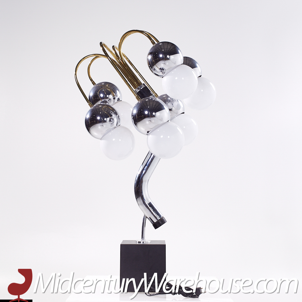 Robert Sonneman Style Mid Century Chrome and Brass Table Lamp