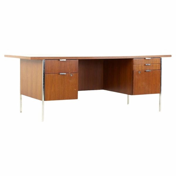 roger sprunger for dunbar mid century chrome and walnut executive desk