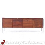 Stow Davis Mid Century Leather Walnut and Chrome Credenza