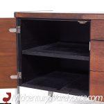 Stow Davis Mid Century Leather Walnut and Chrome Credenza