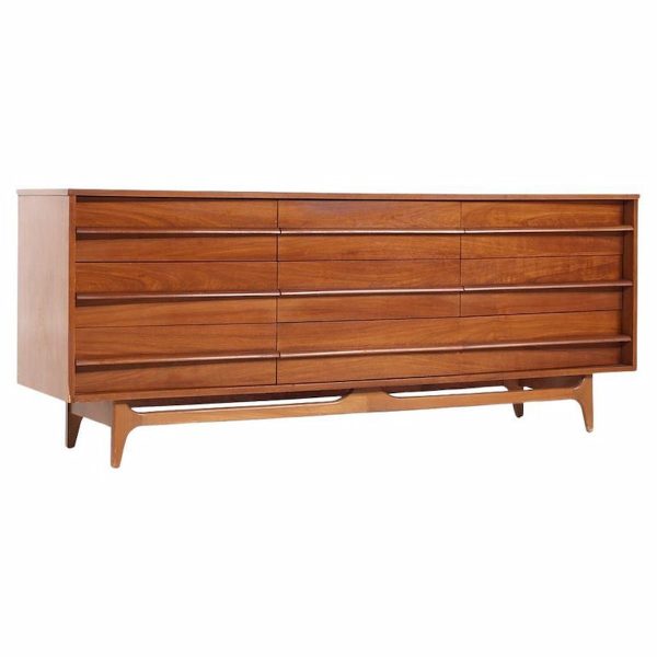 Young Manufacturing Mid Century Walnut Curved Lowboy Dresser