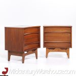 Young Manufacturing Mid Century Walnut Curved Nightstands - Pair