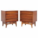 Young Manufacturing Mid Century Walnut Curved Nightstands - Pair