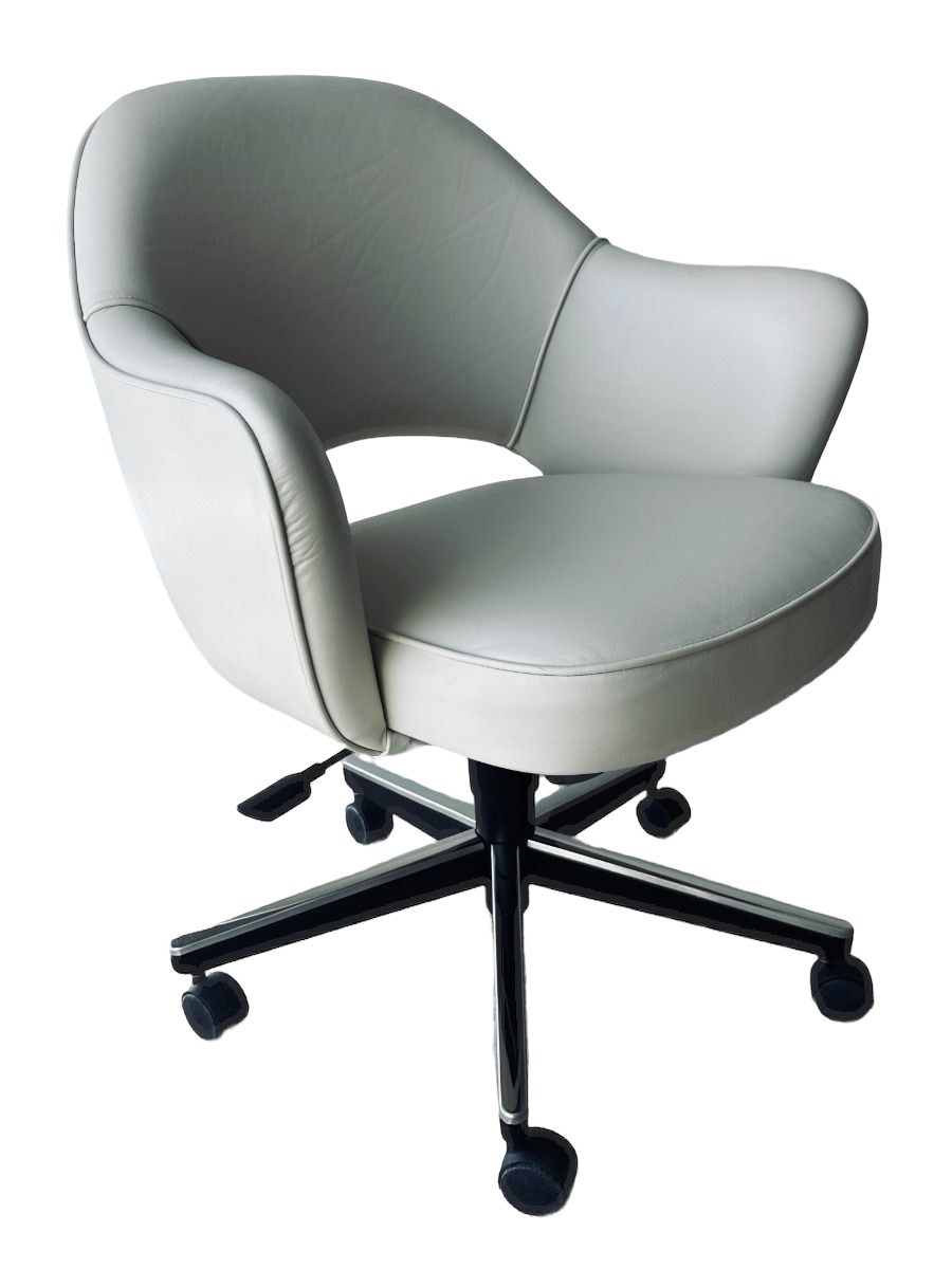 knoll saarinen white leather and chrome executive chair