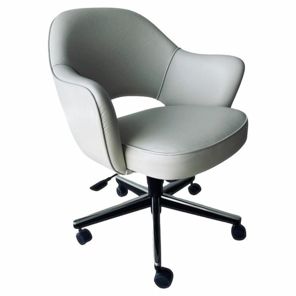 knoll saarinen white leather and chrome executive chair