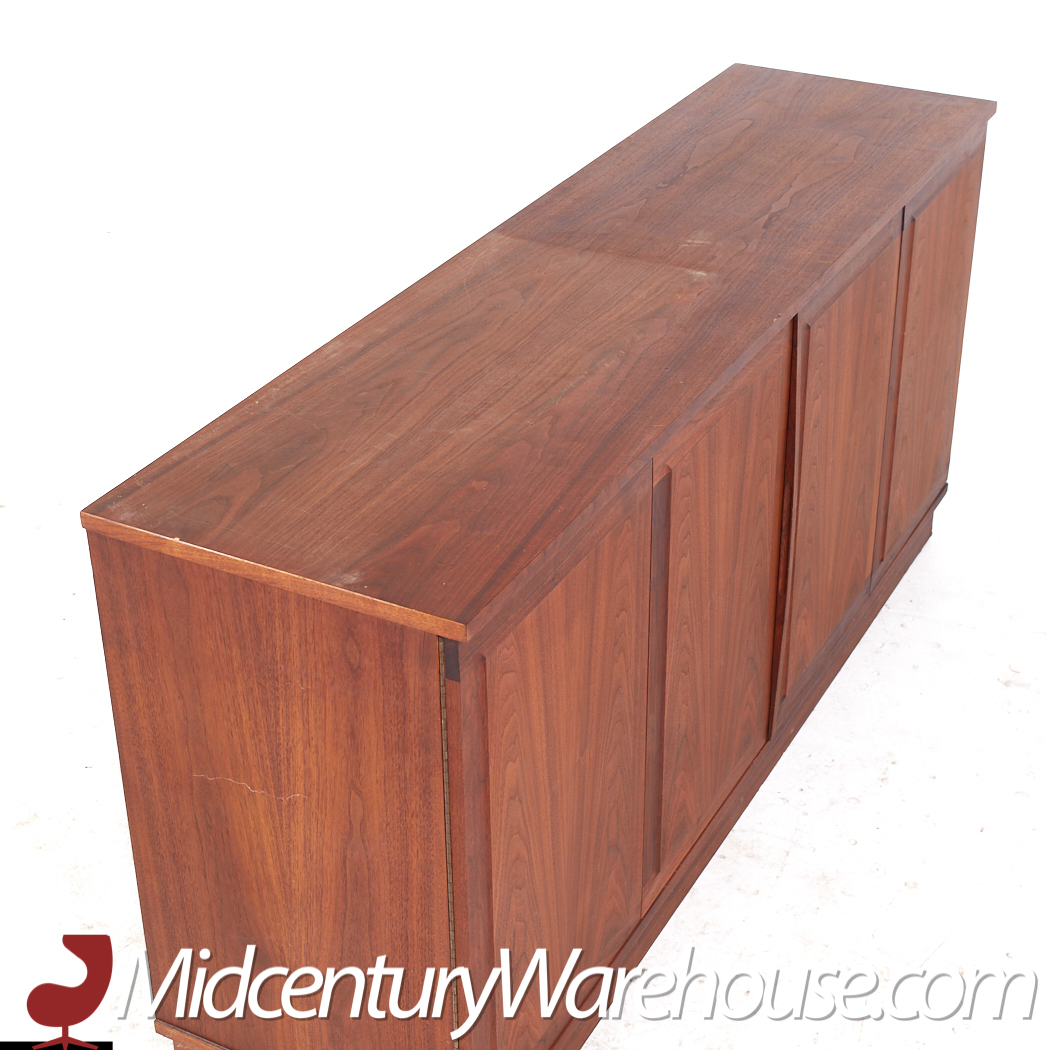 Jack Cartwright for Founders Mid Century Walnut and Cane Credenza and Hutch