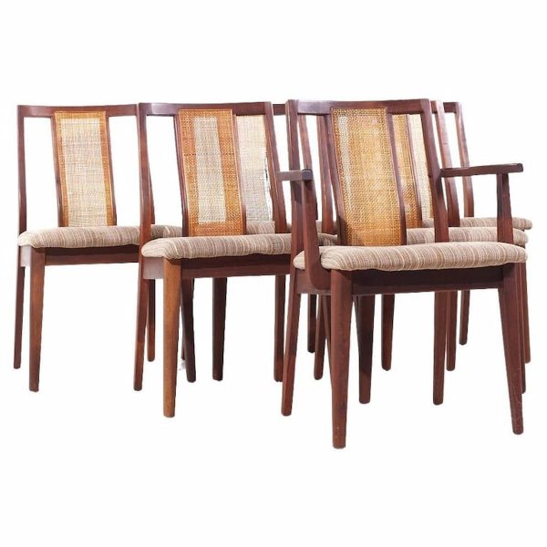 jack cartwright for founders mid century walnut and cane dining chairs - set of 6