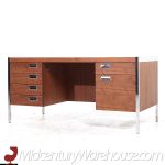 Knoll Style Mid Century Chrome and Walnut Executive Desk