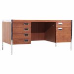 Knoll Style Mid Century Chrome and Walnut Executive Desk