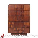 Lane Stacatto Brutalist Mid Century Walnut Highboy Dresser